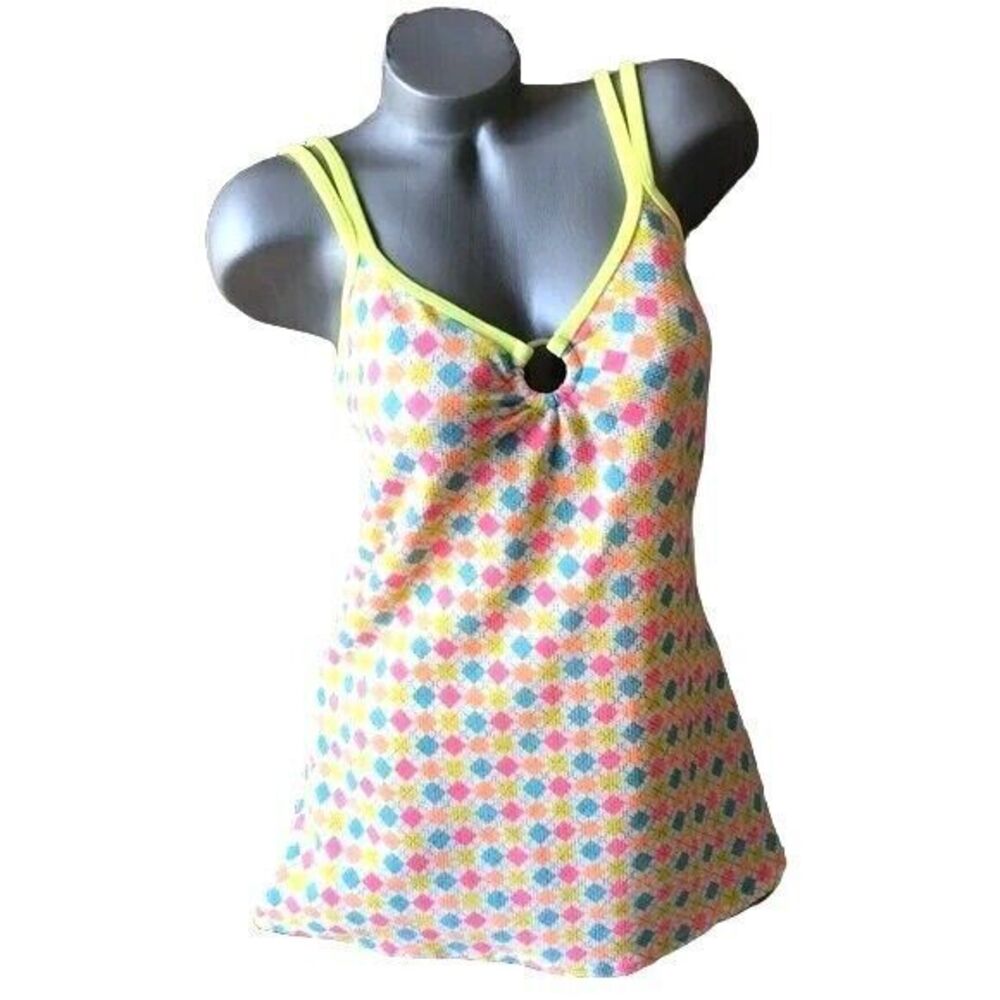 Mainstream Women Retro Preppy Mod Harlequin Diamond Swim Dress 10 Multicolor NEW